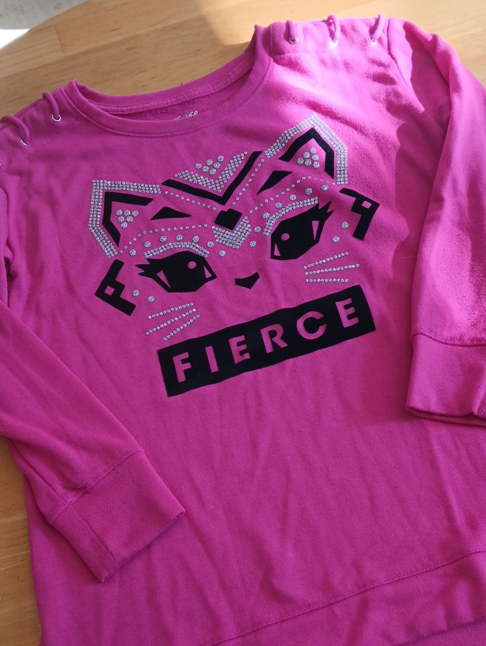 Justice Hot Pink Rhinestone Cat 'FIERCE' Sweatshirt